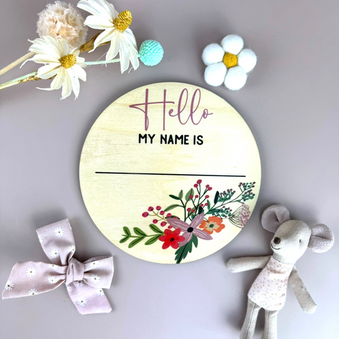Hello my name is - Floral - Announcement Plaque - Luma Light