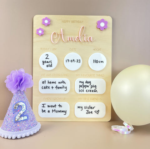 Personalised Name Birthday Board - Fill in each year Floral - Luma Light