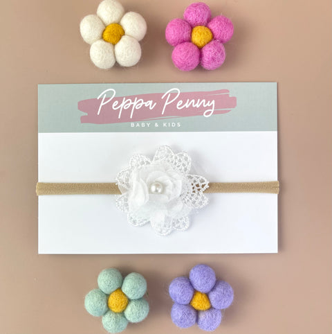 Crochet Flower Bow Headband - Emelia - Peppa Penny DISCOUNTED