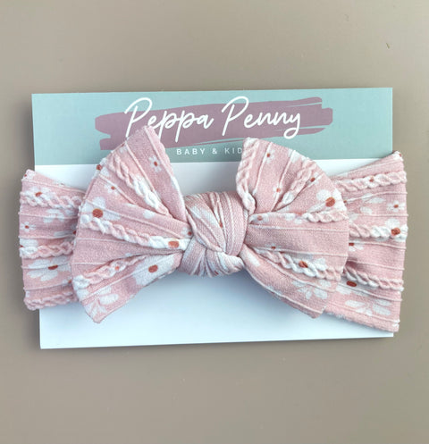 Stretchy Headband Bow - Pink Floral - Peppa Penny