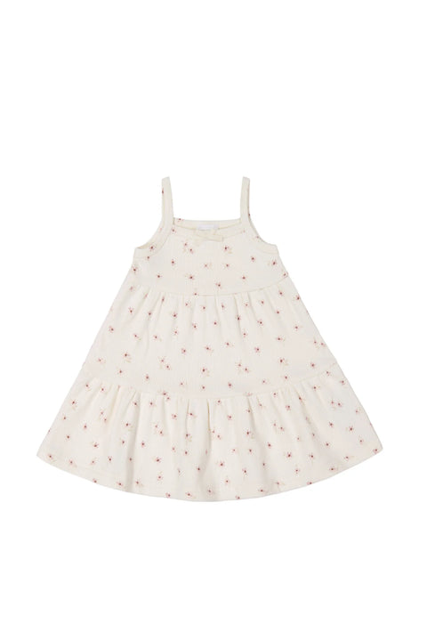 Organic Cotton Fine Rib Matilda Dress - Simple Flowers Egret - Jamie Kay - DISCOUNTED