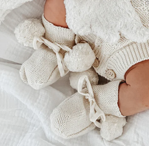 Knitted Booties - White Newborn - Kute Cuddles