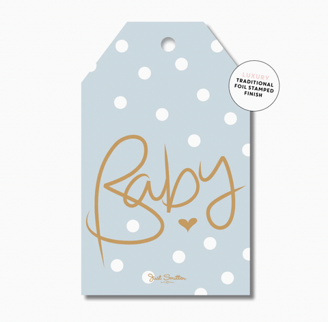 Baby Gift Tag - Blue Polka Dots - Just Smitten