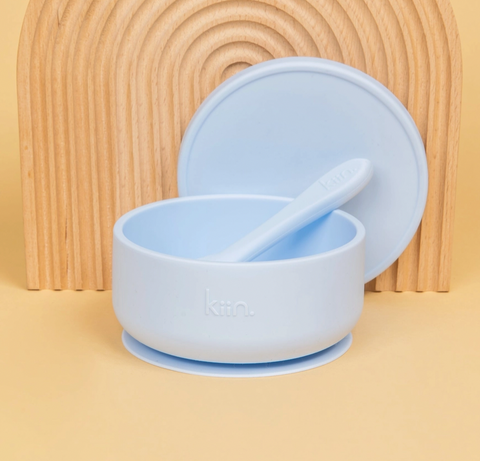 Silicone Suction Bowl with Lid + Spoon Set - Pastel Sky - Kiin
