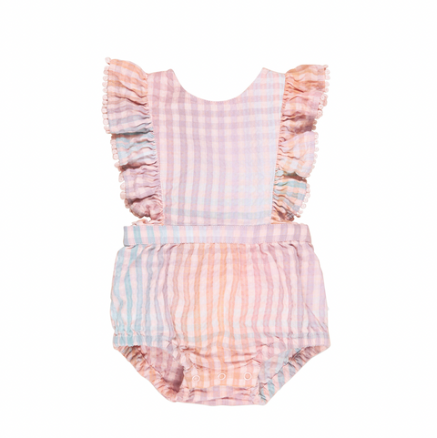 Rainbow Check Frill Playsuit - Memory Lane - Huxbaby DISCOUNTED