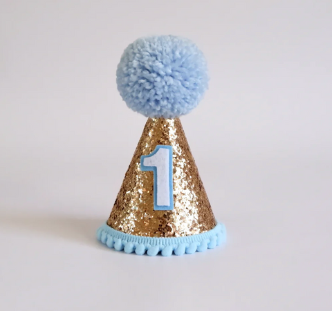 Gold Baby Blue Party Hat - Our Little Deer DISCOUNTED