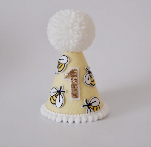 Yellow Bee Day Party Hat - Our Little Deer DISCOUNTED