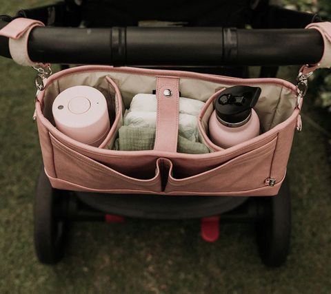 Faux Leather Stroller Organiser/Pram Caddy - Dusty Rose - OIOI