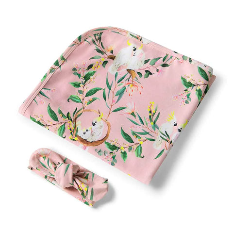 Cockatoo Organic Jersey Wrap & Topknot Set - Snuggle Hunny