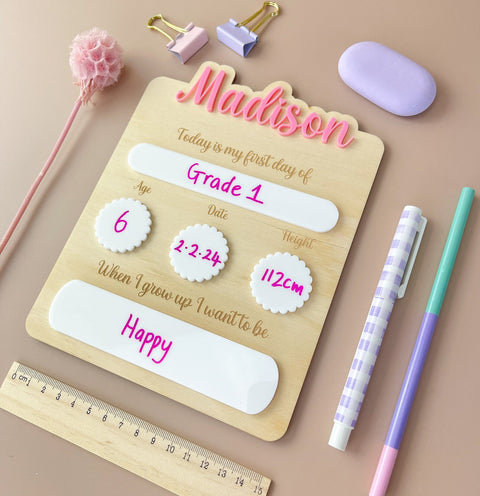 Personalised First day of School Board - Pink - Luma Light