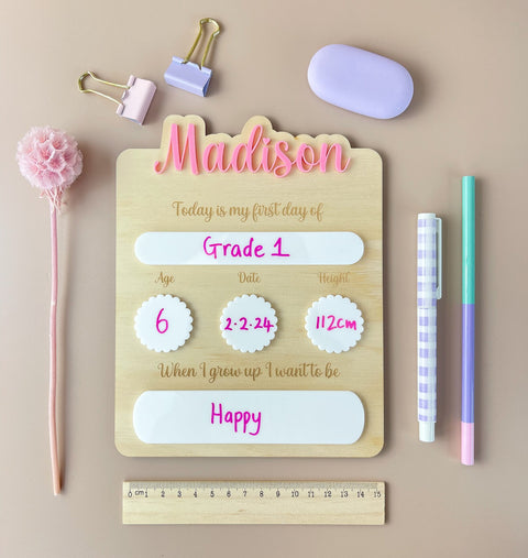 Personalised First day of School Board - Pink - Luma Light