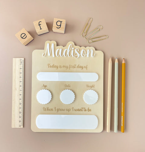 Personalised First day of School Board - White - Luma Light