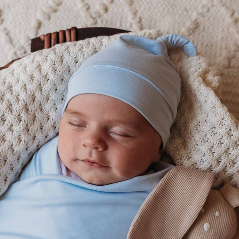 Baby Blue Organic Knotted Beanie - Snuggle Hunny