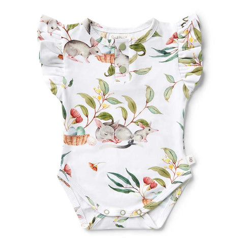 Easter Bilby Short Sleeve Organic Bodysuit with Frill - Snuggle Hunny DISCOUNTED