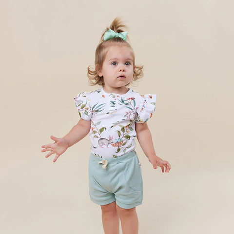 Easter Bilby Short Sleeve Organic Bodysuit with Frill - Snuggle Hunny DISCOUNTED
