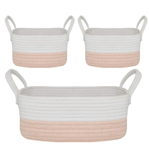 3 piece Storage Baskets - Blush/White - Living Textiles