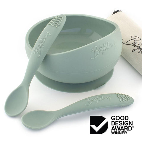 Silicone Suction Bowl Set with Spoons - Sage - Brightberry