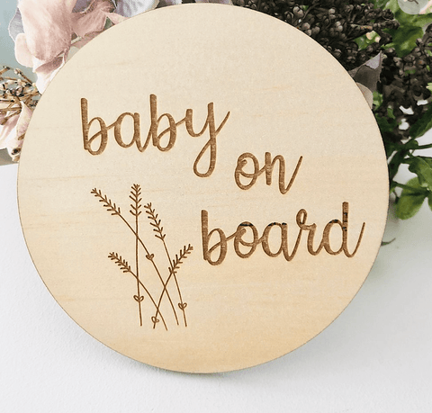 'Baby on board' Botanical Announcement Disc - Timber Tinkers DISCOUNTED