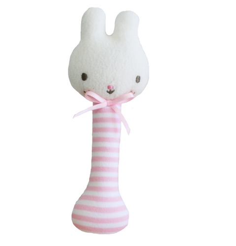 Baby Bunny Stick Rattle Pink Stripe - Alimrose