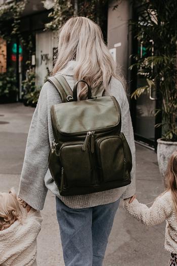 Faux Leather Nappy Backpack - Olive- OIOI