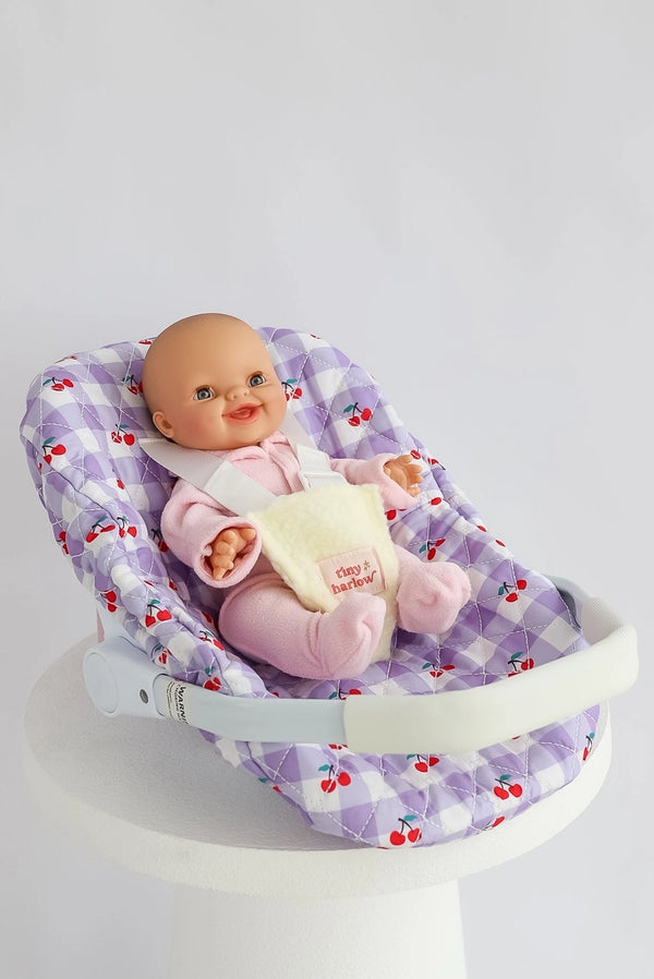 Dolls Car Seat Capsule - Cherry Gingham - Tiny Harlow