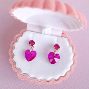 Bright Pink Jewel Heart Earrings - Lauren Hinkley