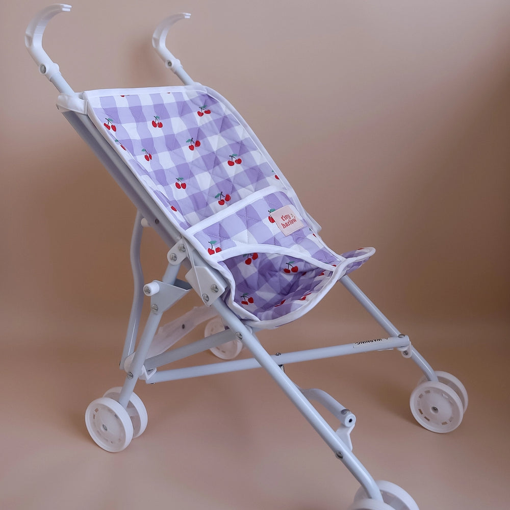 Folding Dolls Stroller - Lilac Gingham Cherry - Tiny Harlow