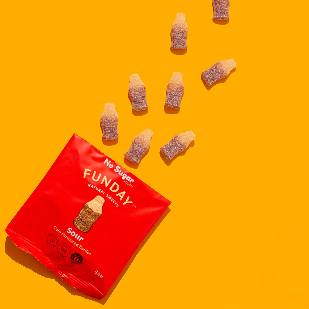 Sour Cola Flavoured Gummy Bottles 50g  - Funday Natural Sweets