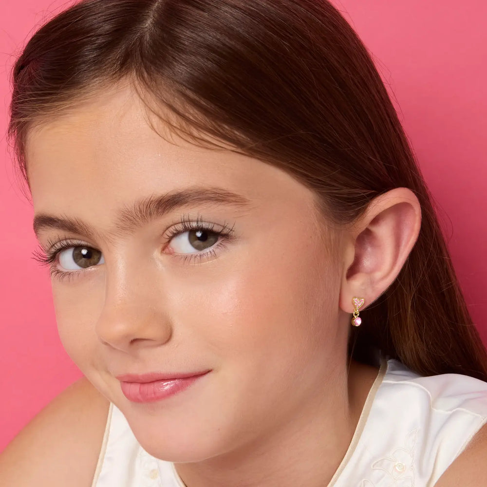 Little Luxe Drop Earrings | Heart with Pink Cubic Zirconia - Girl Nation