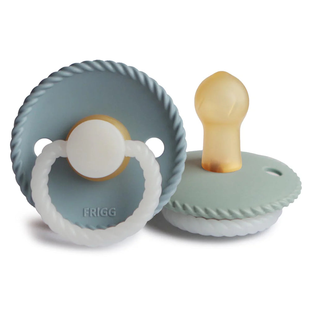 Rope Pacifier - NIGHT - 2 Pack Latex - Stone Blue & Sage - Frigg