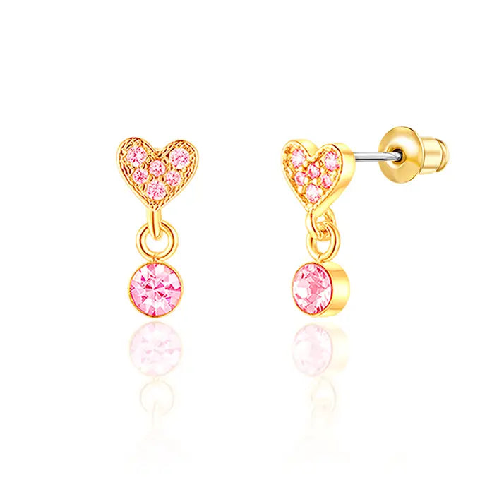Little Luxe Drop Earrings | Heart with Pink Cubic Zirconia - Girl Nation