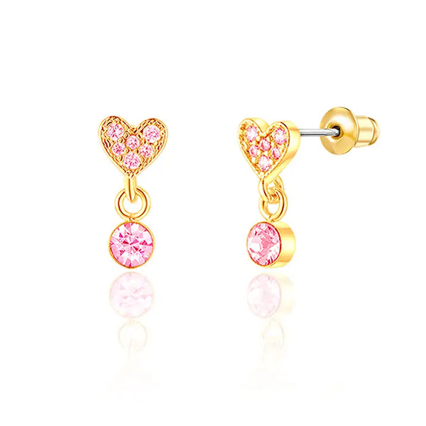 Little Luxe Drop Earrings | Heart with Pink Cubic Zirconia - Girl Nation