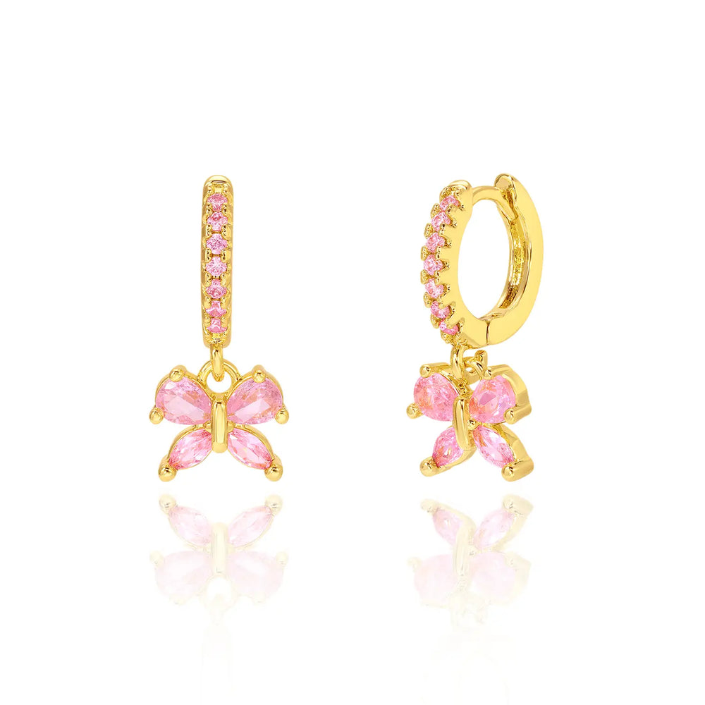 Butterfly | Pretty in Pink | 18K Gold Plated Huggie Earrings - Girl Nation