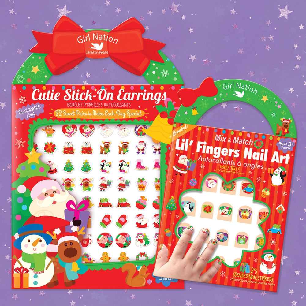 Holly Jolly Cutie Stick-On Earring and Nail Sticker Gift Set - Girl Nation