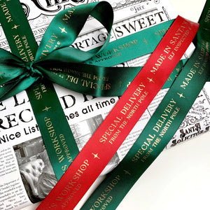 Made in Santa's Workshop Christmas Red Ribbon - 3m - Black Bow Studio