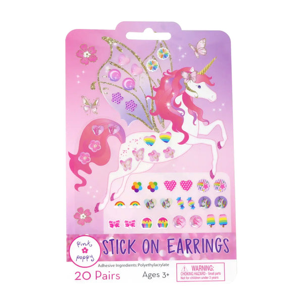20 Pairs Unicorn Princess Stick On Earrings - Pink Poppy