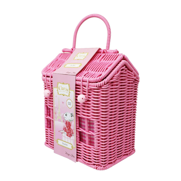 Claris Tea Set with Woven Basket - Pink Poppy