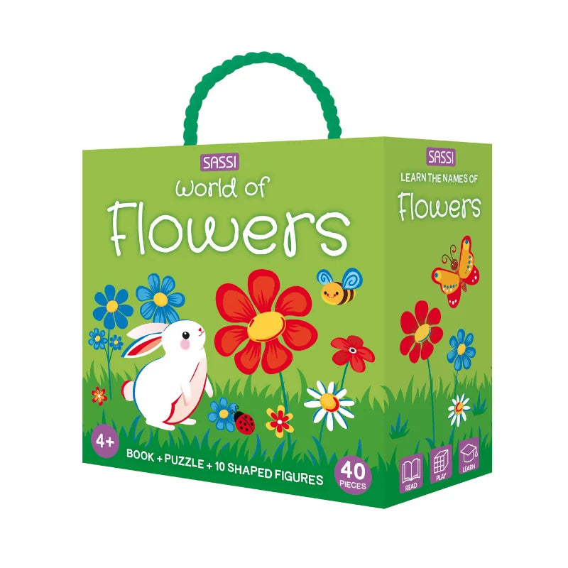 3D Puzzle and Book Set - Learn Shapes Flowers, 40 pcs - Sassi