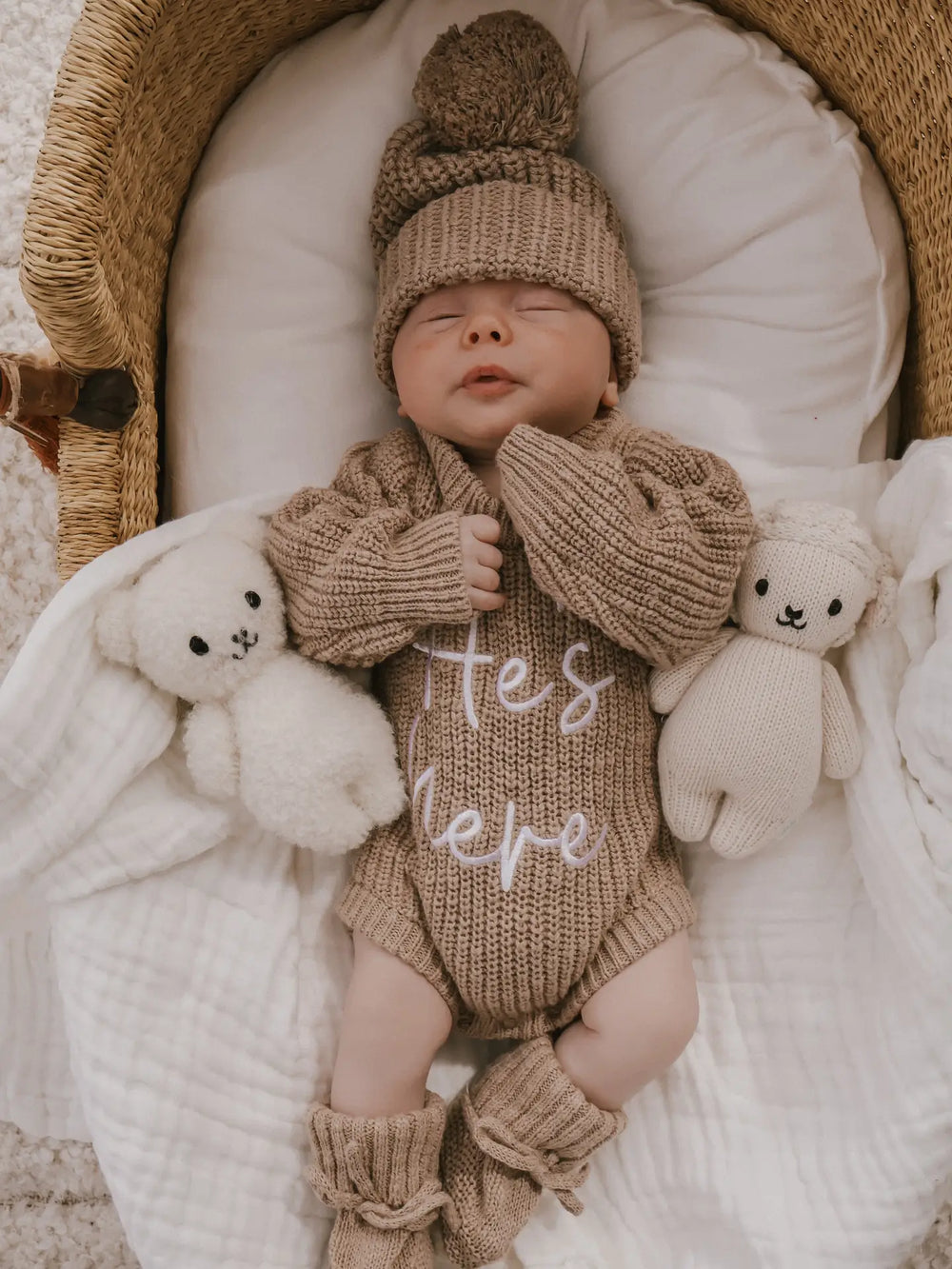 He's Here Textured Brown Romper - Petite & Co