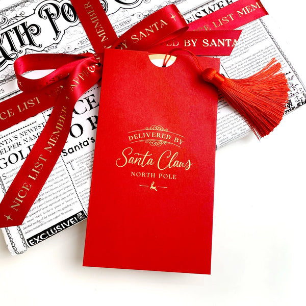 Santa's Sleigh Delivery Receipt Christmas Gift Tag - Black Bow Studio