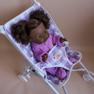 Folding Dolls Stroller - Lilac Gingham Cherry - Tiny Harlow