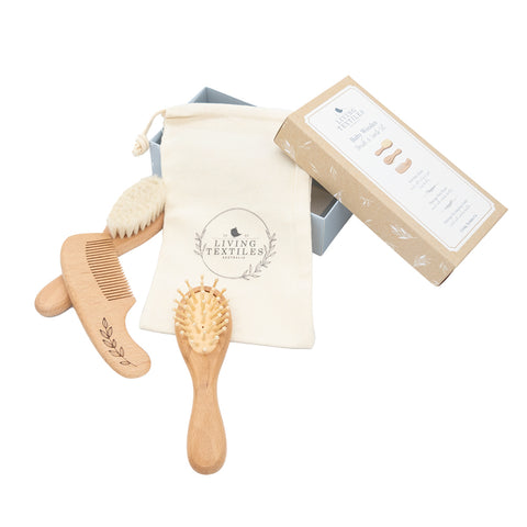 3pc Baby Wooden Brush & Comb Set - Living Textiles
