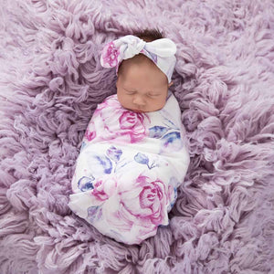 Lilac Skies Baby Jersey Wrap & Topknot Set - Snuggle Hunny