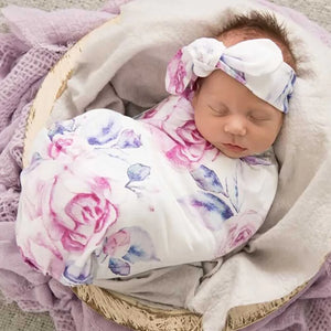 Lilac Skies Baby Jersey Wrap & Topknot Set - Snuggle Hunny