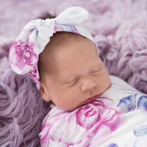 Lilac Skies Baby Jersey Wrap & Topknot Set - Snuggle Hunny