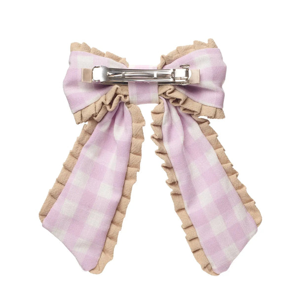 Gingham Ruffle Bow Clip - Rockahula Kids