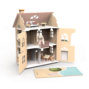 Flower Cottage Dolls House with Starter Furniture Set - Speedy Monkey