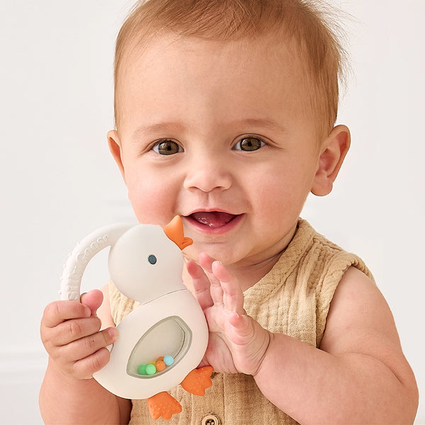 Bitzy Shake - Silicone Teether with Rattle - Goose - Itzy Ritzy