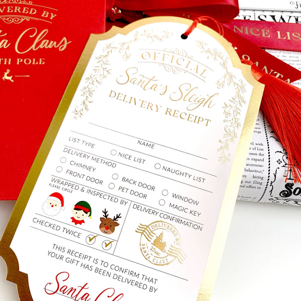 Santa's Sleigh Delivery Receipt Christmas Gift Tag - Black Bow Studio