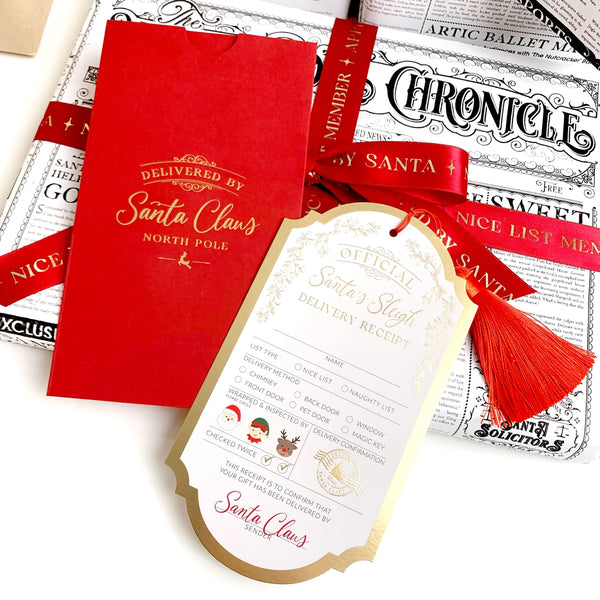 Santa's Sleigh Delivery Receipt Christmas Gift Tag - Black Bow Studio
